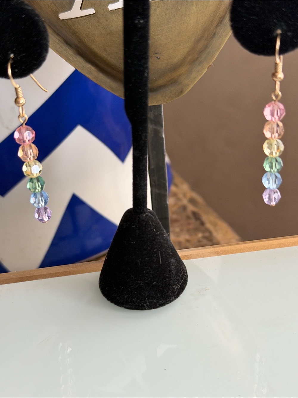 Pastel Swarovski crystal pierced earrings pink blue yellow lavender peach green